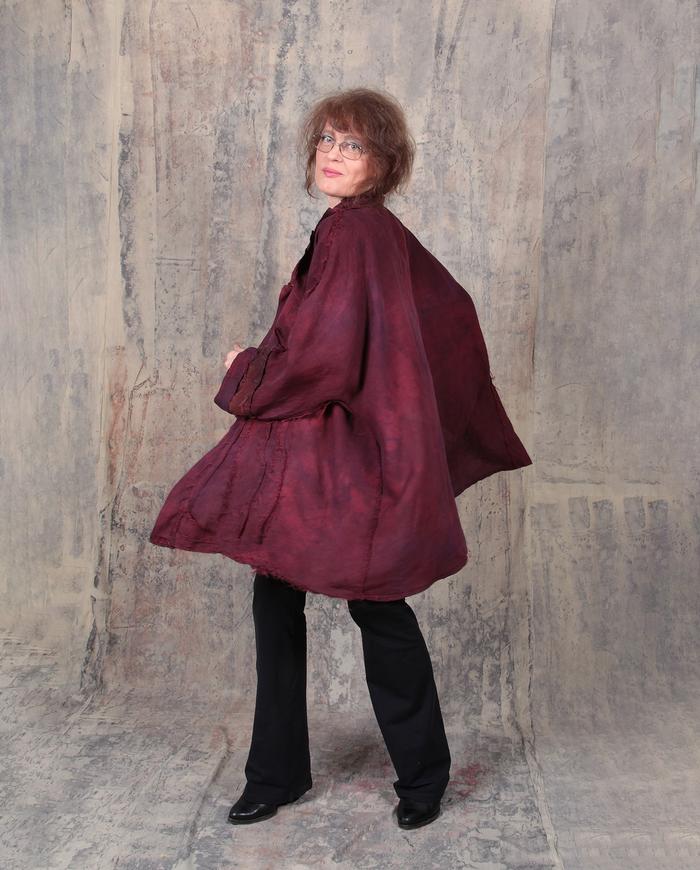 oversized drapey softened Belgian linen burgundy jacket