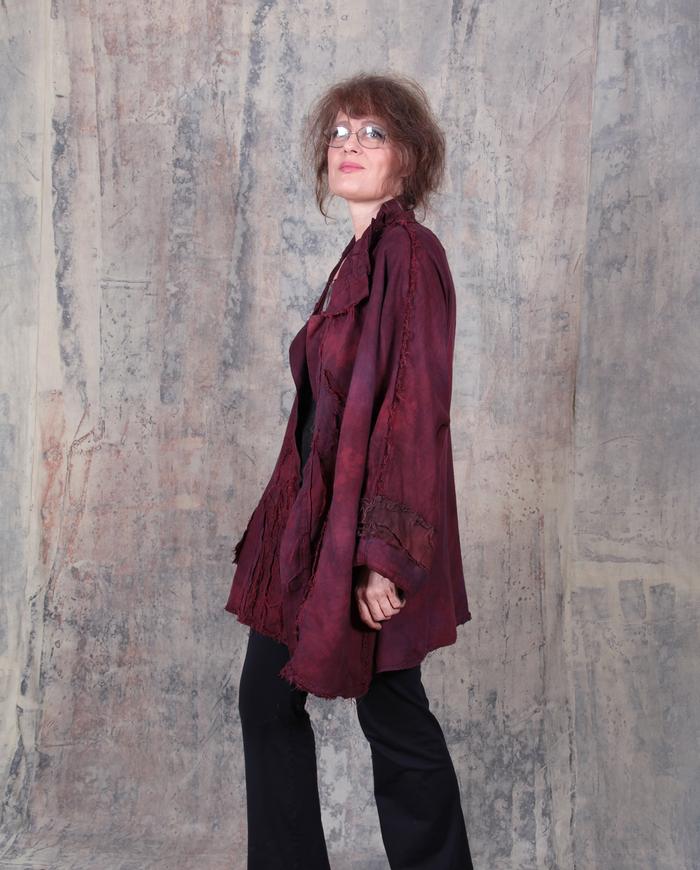 oversized drapey softened Belgian linen burgundy jacket