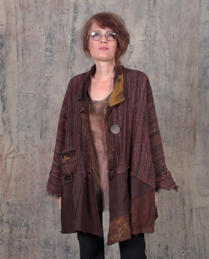 wovenleather oversized brown fall jacket