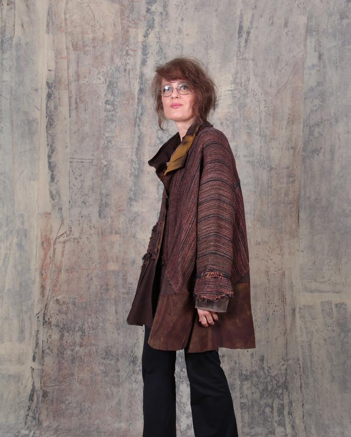 wovenleather oversized brown fall jacket