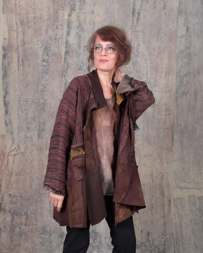 wovenleather oversized brown fall jacket