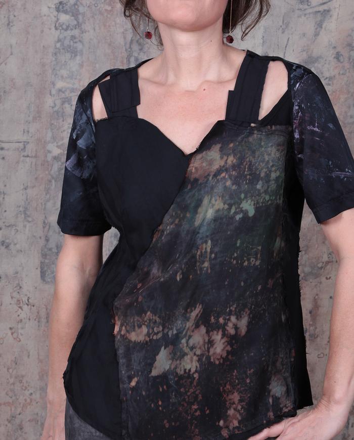 sculptural mixed textured black top