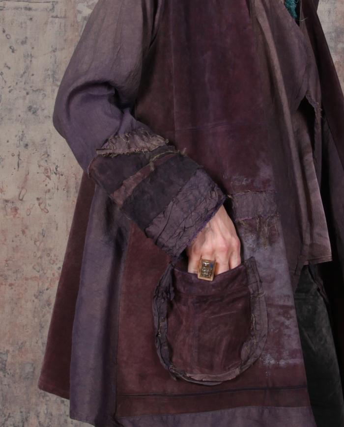 silk and leather burgundy hand-dyed oversized jacket