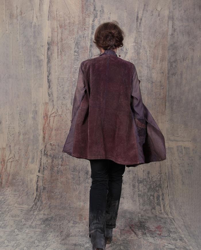 silk and leather burgundy hand-dyed oversized jacket