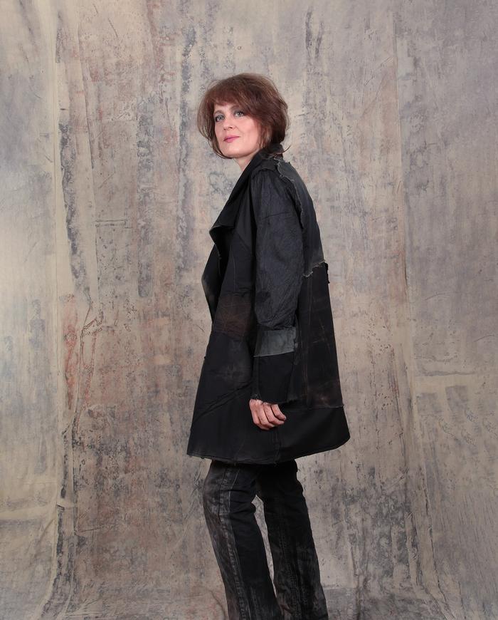 'city chic' dark patchwork on black oversized jacket