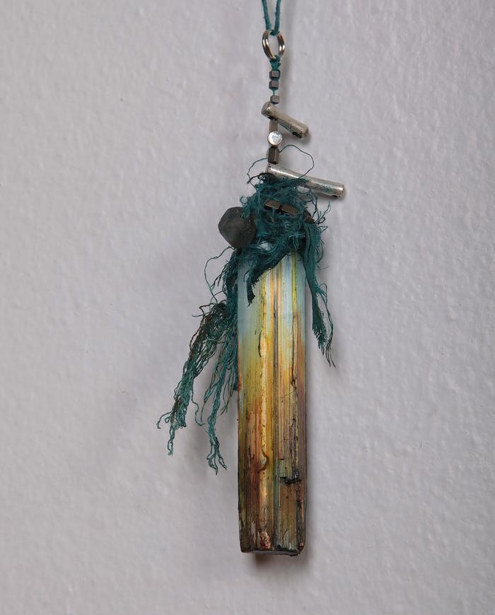 hand-painted turquoise/fire  selenite modern pendant necklace