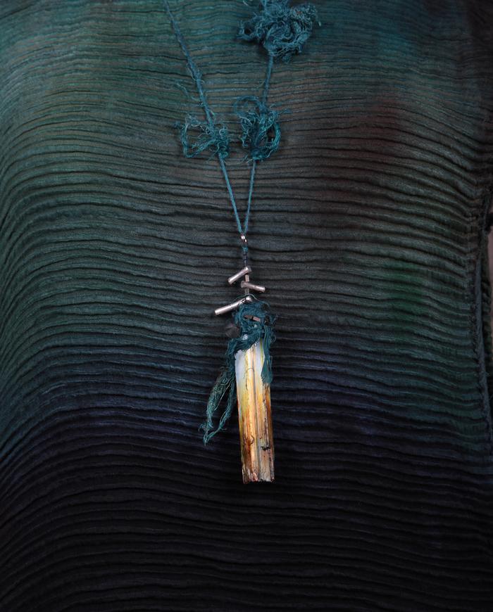 hand-painted turquoise/fire  selenite modern pendant necklace