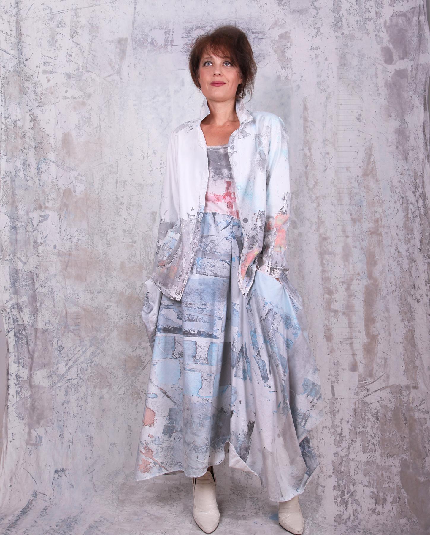 Art-to-Wear by Tatiana Palnitska - airy hand-painted empire waist maxi sun dress Art-to-Wear by Tatiana Palnitska - airy hand-painted empire waist maxi sun dress
