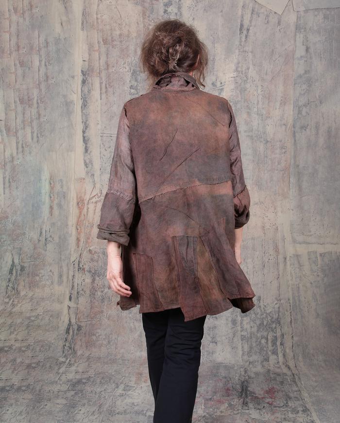 lightweight Belgian linen hand-dyed jacket in burnt umber