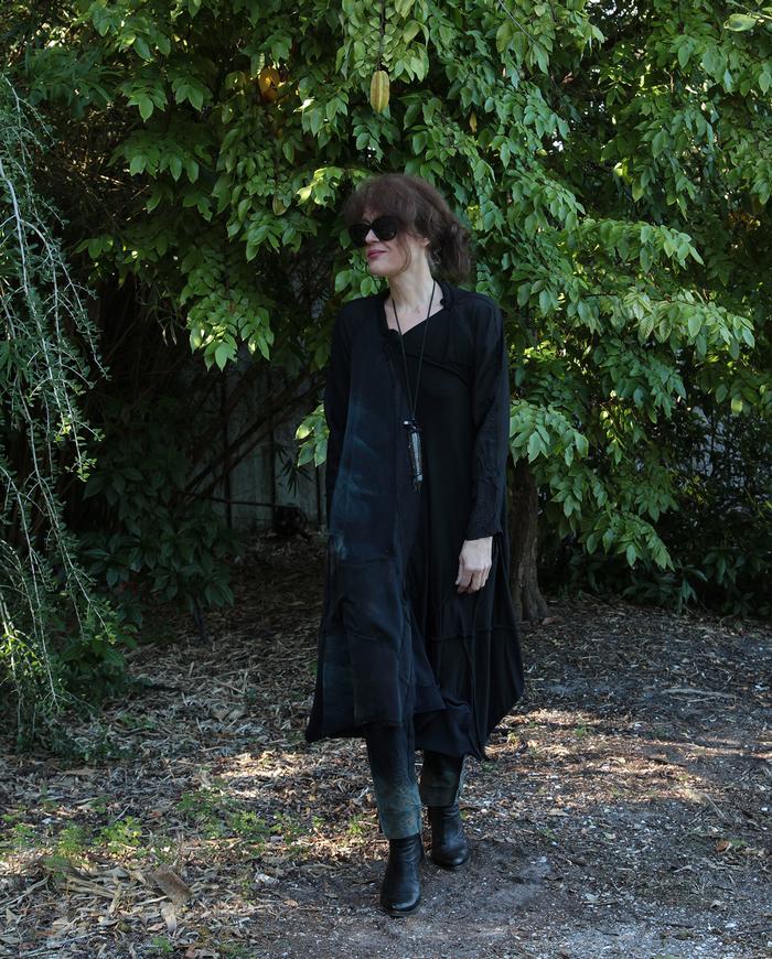 mostly black A-line long tunic or dress 