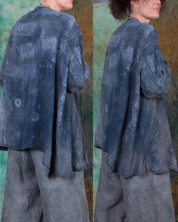 gray denim drapey silk asymmetrical one-size jacket-to-tunic