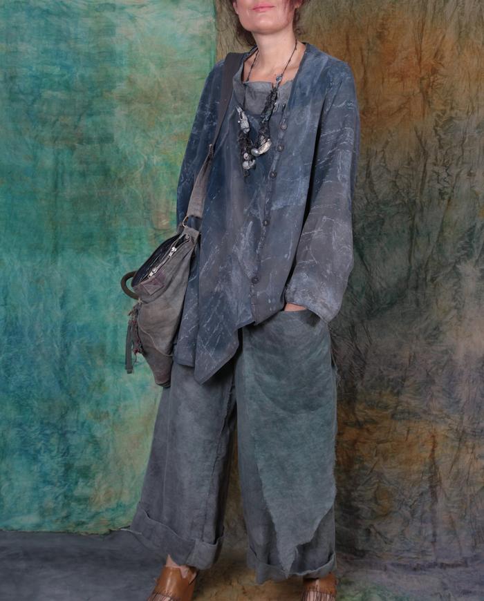 gray denim drapey silk asymmetrical one-size jacket-to-tunic