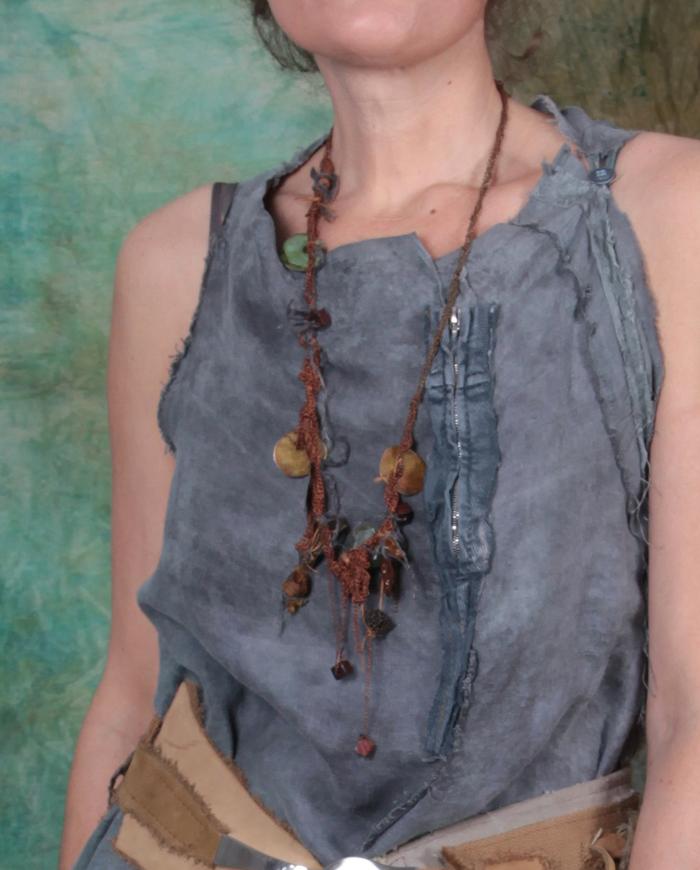 knitted copper chain 'rust and patina' beaded necklace