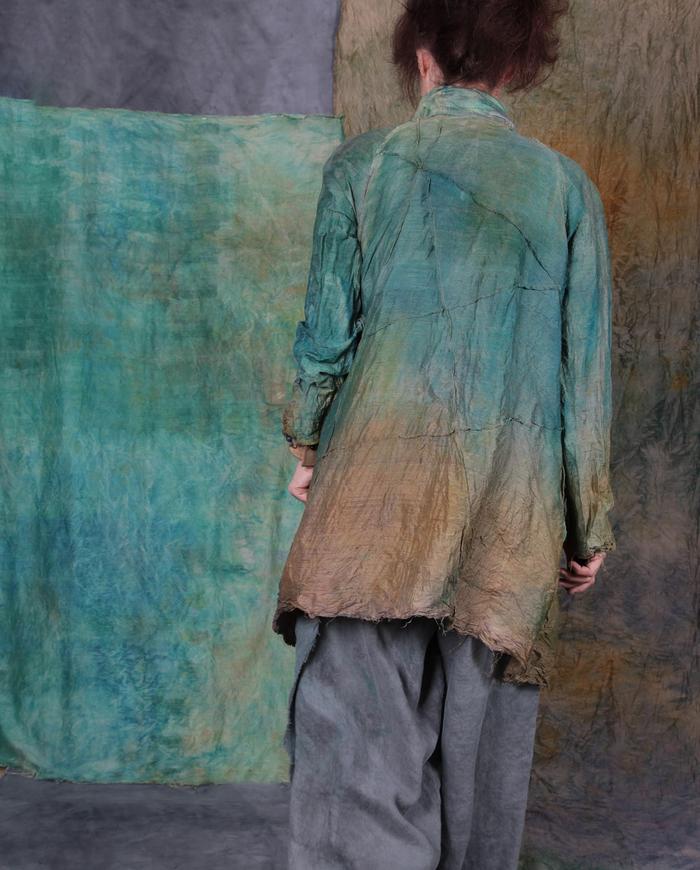 stonewashed look hand-painted crushed silk jacket 