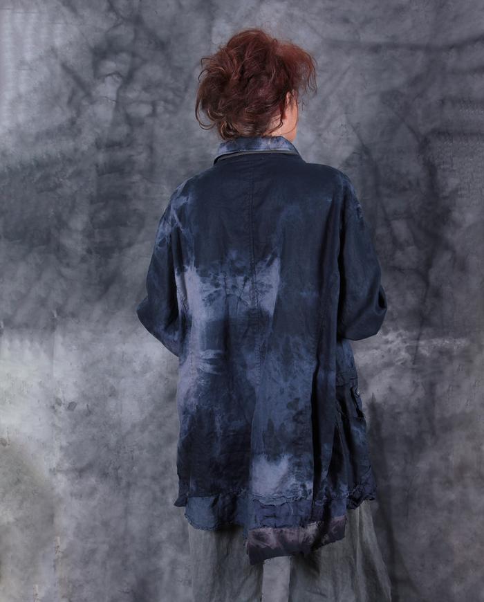 loose-fitting oversized hand-painted patchwork European linen top