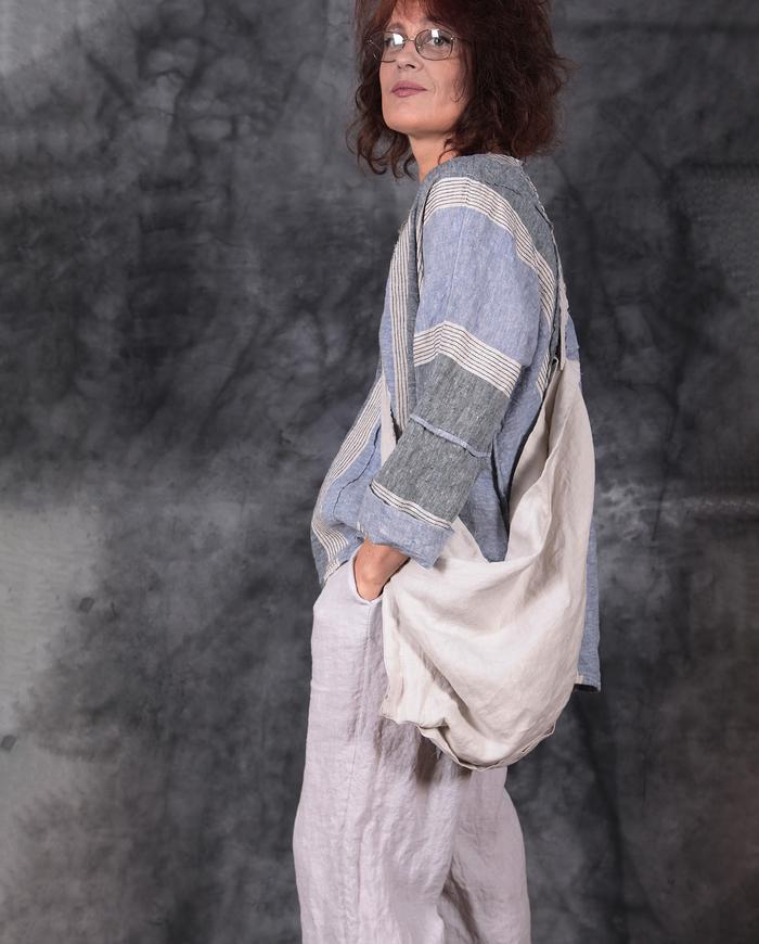 oversized lagenlook heather gray and denim casual linen top