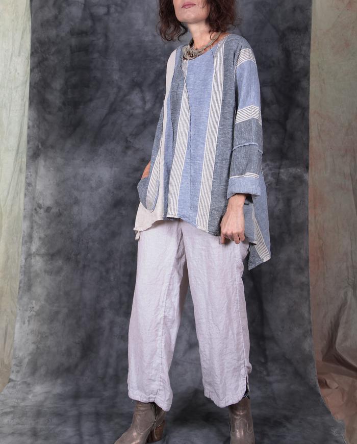 oversized lagenlook heather gray and denim casual linen top