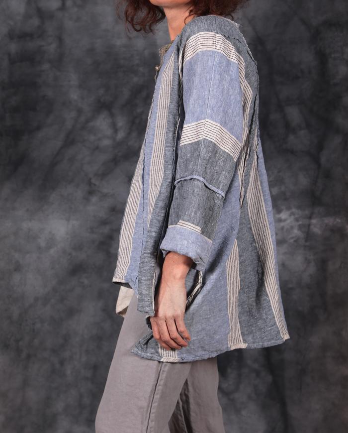 oversized lagenlook heather gray and denim casual linen top