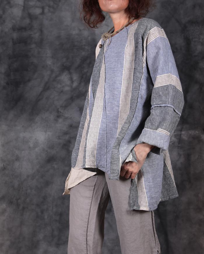 oversized lagenlook heather gray and denim casual linen top