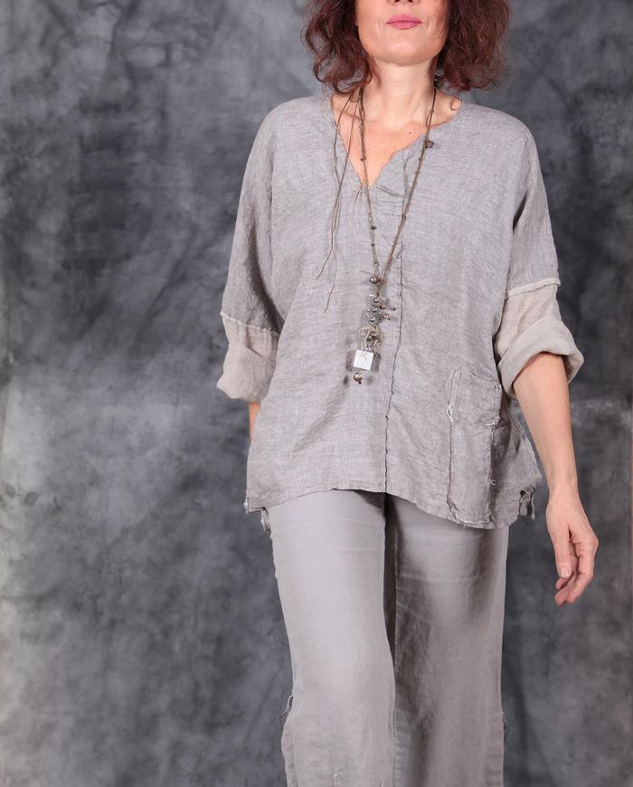 natural shade Belgian flax relaxed top and necklace