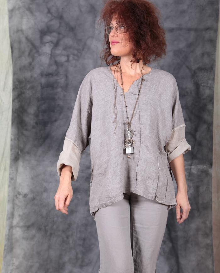 natural shade Belgian flax relaxed top and necklace