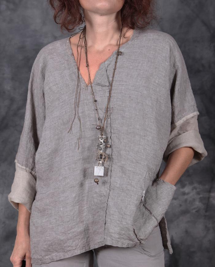 natural shade Belgian flax relaxed top and necklace