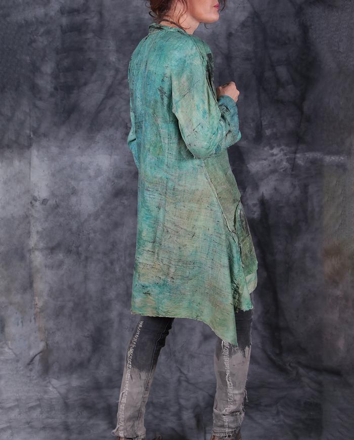 hand-painted distressed woven silk layering tunic in mint green