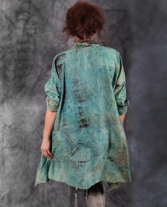 hand-painted distressed woven silk layering tunic in mint green