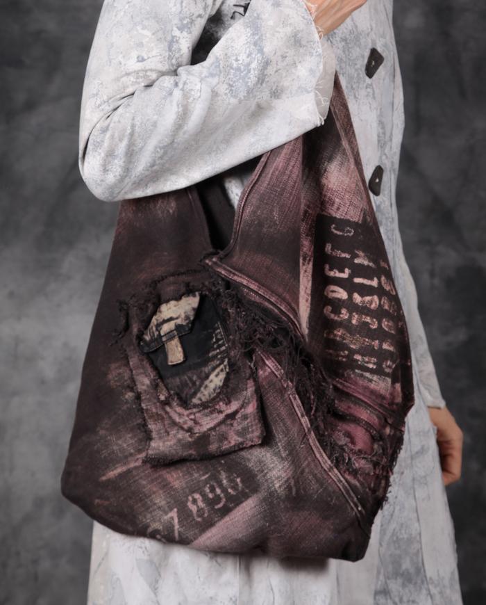 hand-printed distressed canvas shoulder purse 