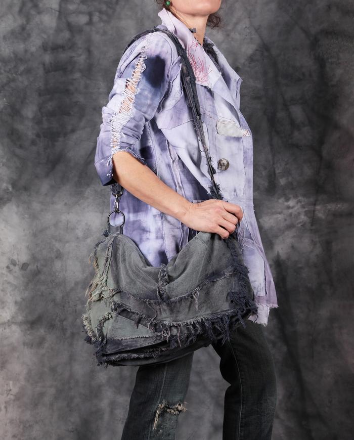 boho detailed canvas purse in distressed denim shades 