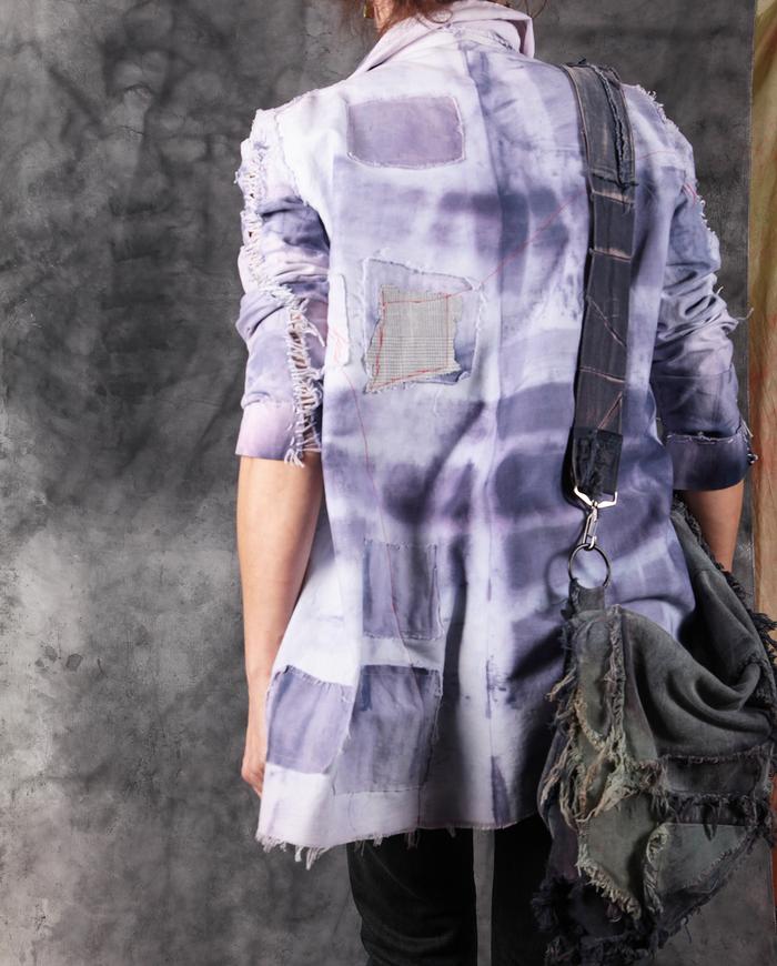 boho detailed canvas purse in distressed denim shades 