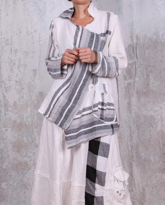 Belgian linen white/stripes oversized tunic with pocket