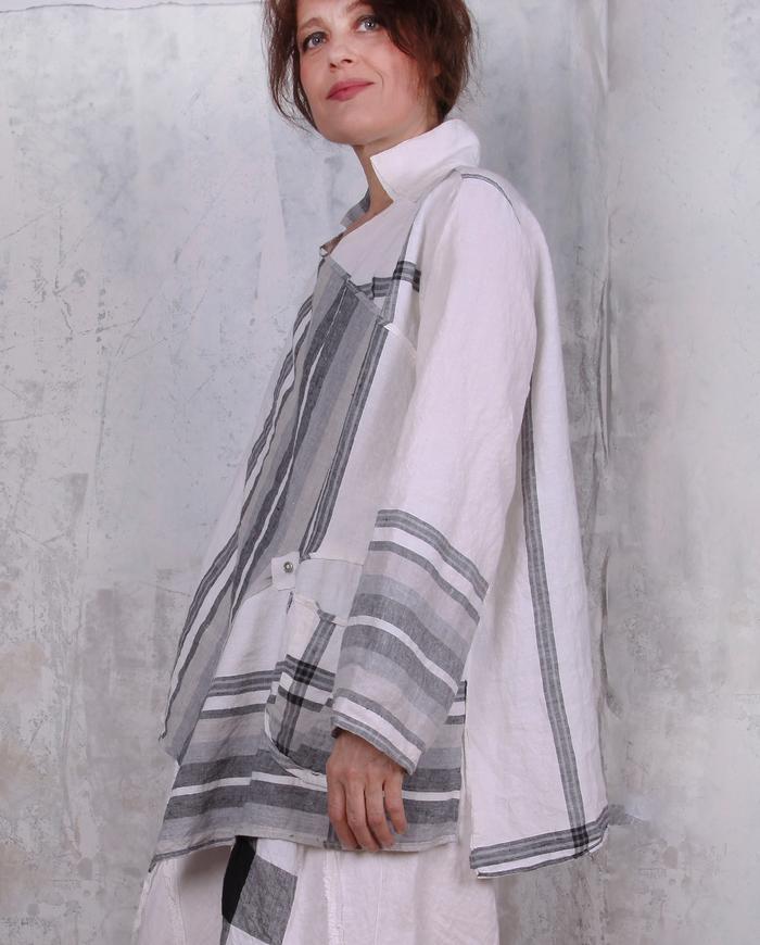 Belgian linen white/stripes oversized tunic with pocket