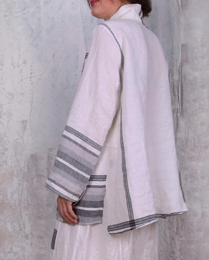 Belgian linen white/stripes oversized tunic with pocket