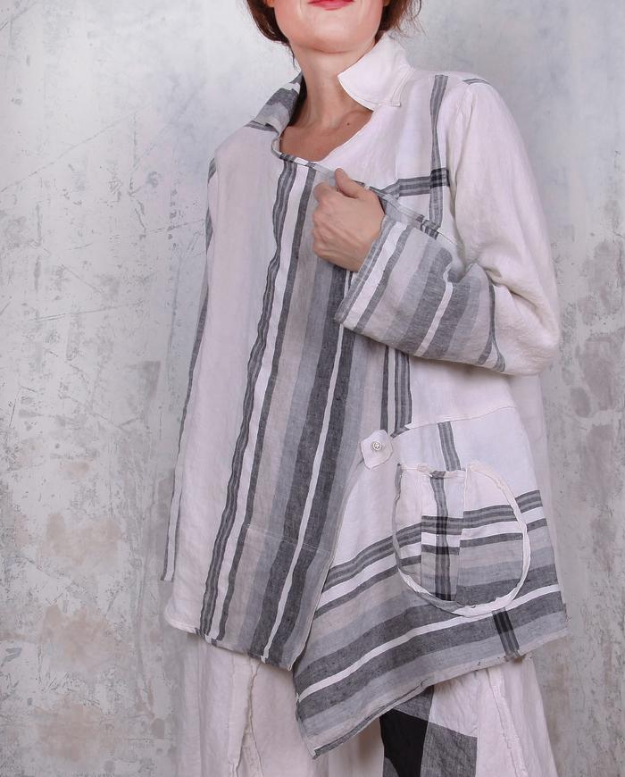 Belgian linen white/stripes oversized tunic with pocket