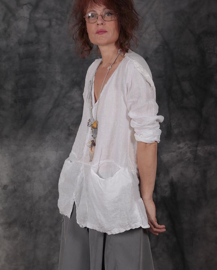 belgian linen white top with deep pockets