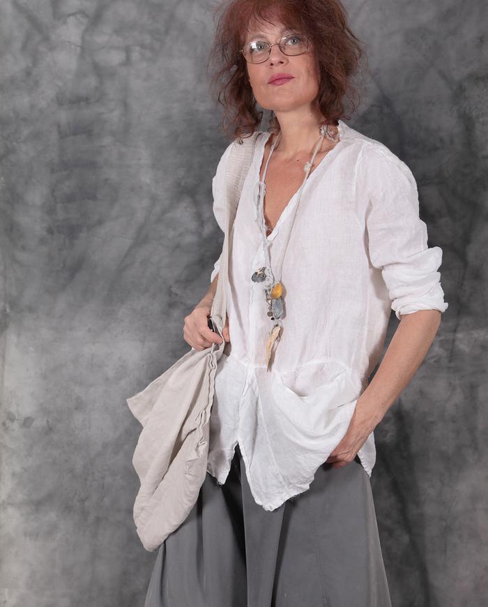 belgian linen white top with deep pockets