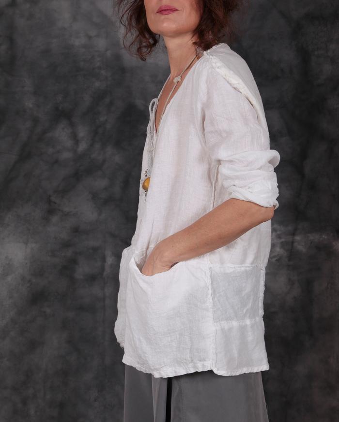 belgian linen white top with deep pockets