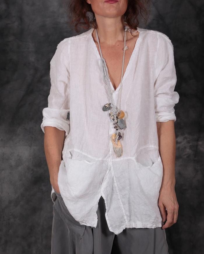 belgian linen white top with deep pockets