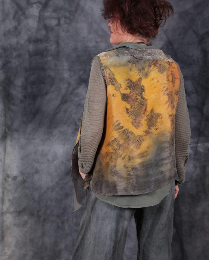 'a pocket of sunshine' sculptural loose-fitting layering silk top or vest, necklace and top