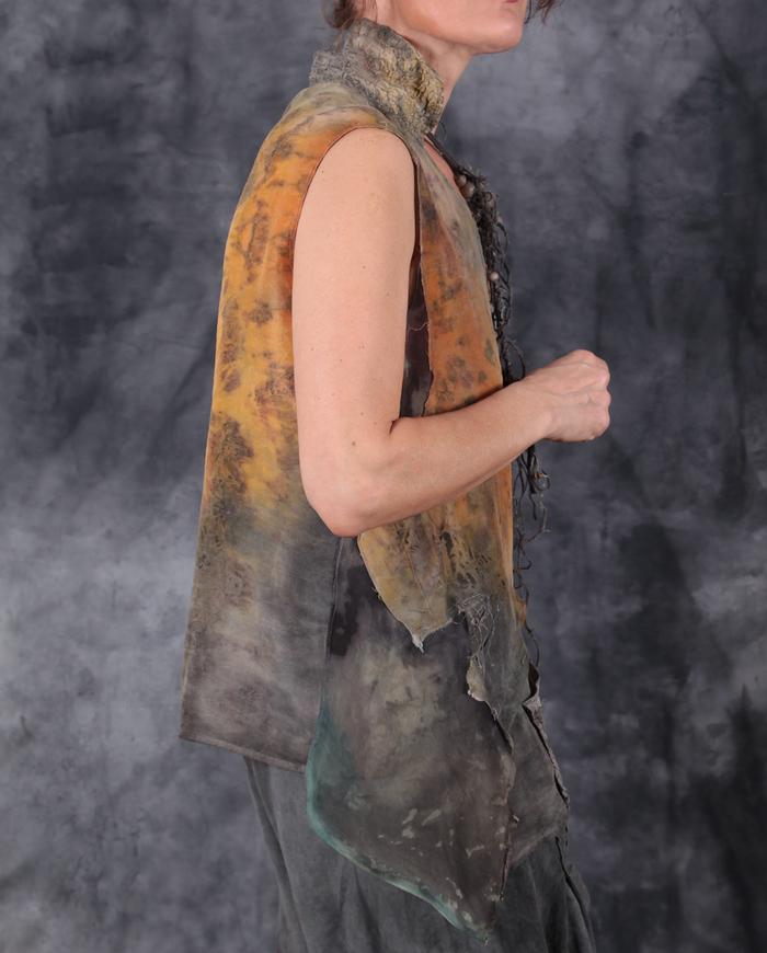 'a pocket of sunshine' sculptural loose-fitting layering silk top or vest, necklace and top