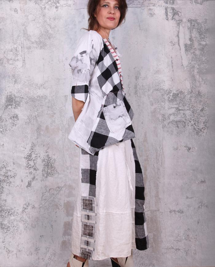 cropped wide leg b&w checks linen pants