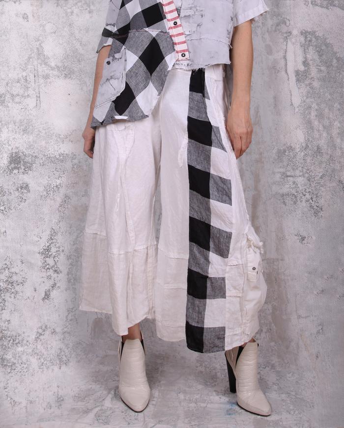 cropped wide leg b&w checks linen pants