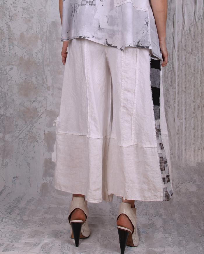 cropped wide leg b&w checks linen pants