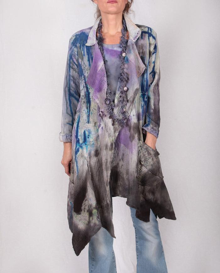 double bubble gauze textured drapey painted jacket