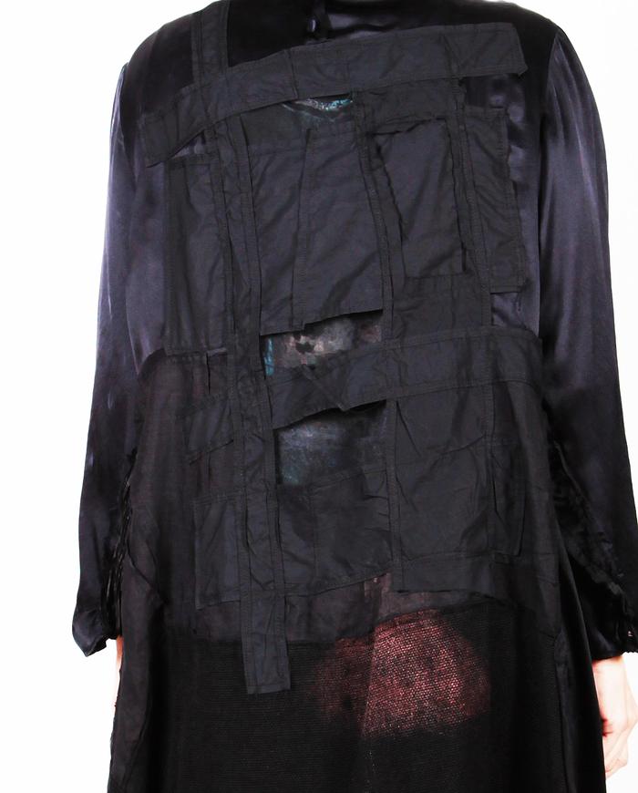 mixed fabrics cutout back mostly black drapey jacket