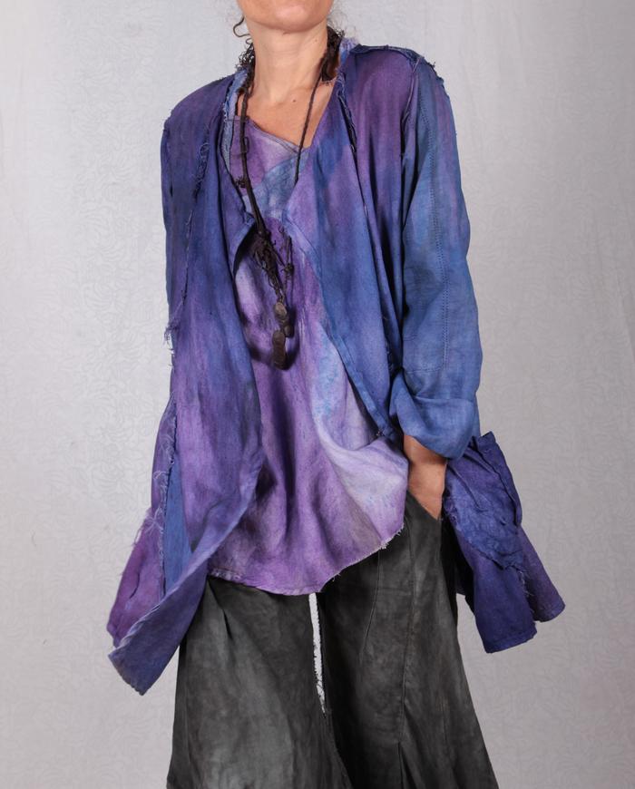 'dreaming in purples' oversized hand-painted reversible jacket.