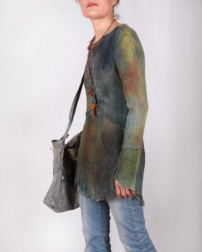 hand-painted knit silk long sleeve top