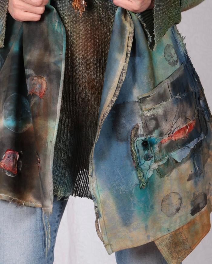 detailed artful patchwork brushed cotton vest