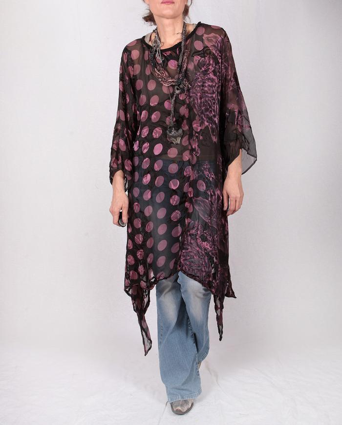 sheer wine over black silk tunic